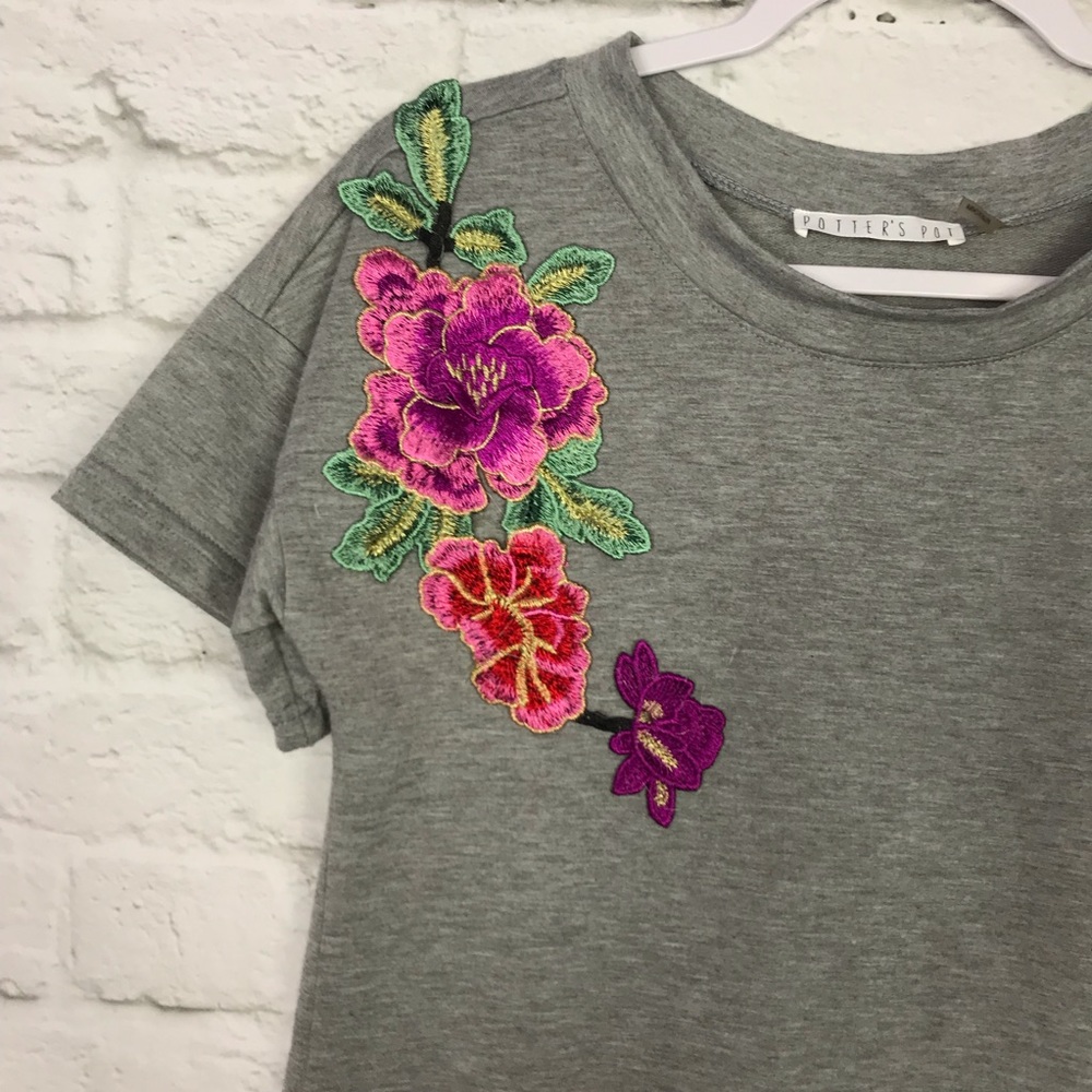Potters Pot Bright Floral Appliqué Tshirt Dress S - Picture 2 of 6